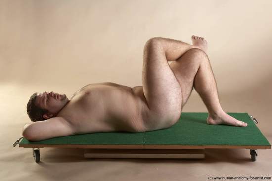 Nude Man White Laying poses - ALL Overweight Short Brown Laying poses - on back Realistic