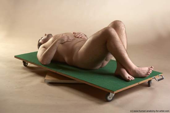 Nude Man White Laying poses - ALL Overweight Short Brown Laying poses - on back Realistic