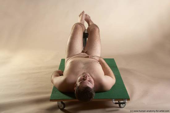 Nude Man White Laying poses - ALL Overweight Short Brown Laying poses - on back Realistic