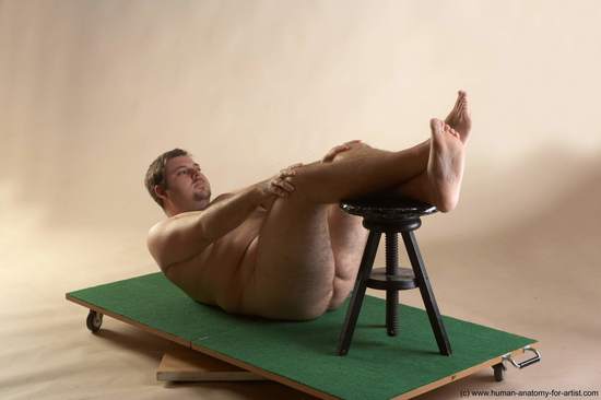 Nude Man White Laying poses - ALL Overweight Short Brown Laying poses - on back Realistic