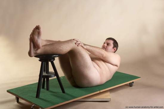 Nude Man White Laying poses - ALL Overweight Short Brown Laying poses - on back Realistic