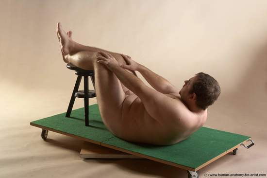 Nude Man White Laying poses - ALL Overweight Short Brown Laying poses - on back Realistic