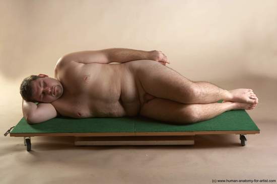 Nude Man White Laying poses - ALL Overweight Short Brown Laying poses - on back Realistic