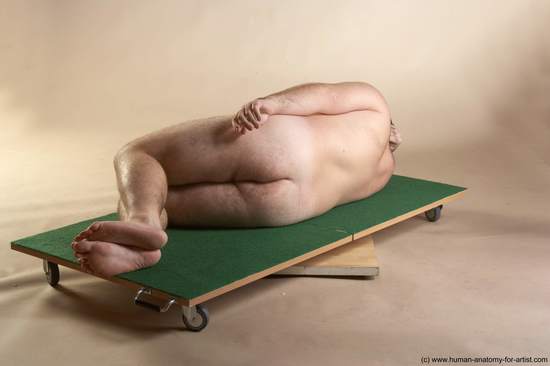 Nude Man White Laying poses - ALL Overweight Short Brown Laying poses - on back Realistic