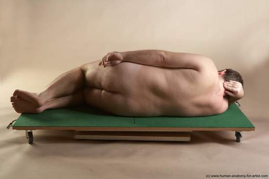 Nude Man White Laying poses - ALL Overweight Short Brown Laying poses - on back Realistic