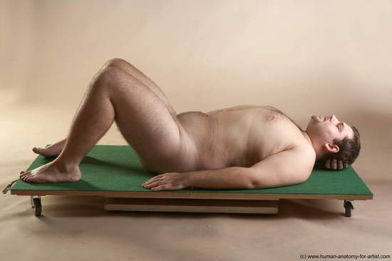 Nude Man White Laying poses - ALL Overweight Short Brown Laying poses - on back Realistic