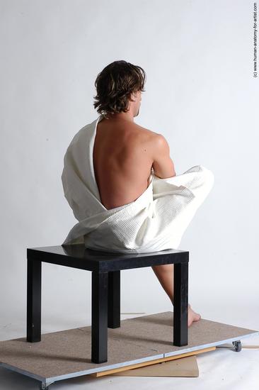 Drape Man White Kneeling poses - ALL Slim Short Brown Kneeling poses - on both knees Academic