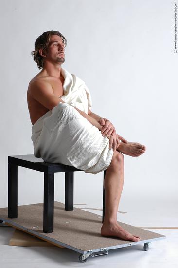 Drape Man White Kneeling poses - ALL Slim Short Brown Kneeling poses - on both knees Academic