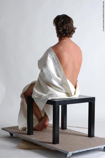 Drape Man White Kneeling poses - ALL Slim Short Brown Kneeling poses - on both knees Academic