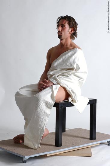 Drape Man White Kneeling poses - ALL Slim Short Brown Kneeling poses - on both knees Academic