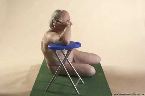 Nude Man White Sitting poses - simple Average Bald Grey Sitting poses - ALL Realistic