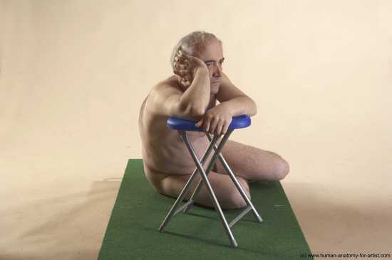 Nude Man White Sitting poses - simple Average Bald Grey Sitting poses - ALL Realistic