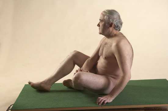 Nude Man White Sitting poses - simple Average Bald Grey Sitting poses - ALL Realistic