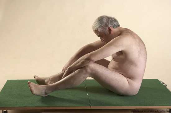 Nude Man White Sitting poses - simple Average Bald Grey Sitting poses - ALL Realistic