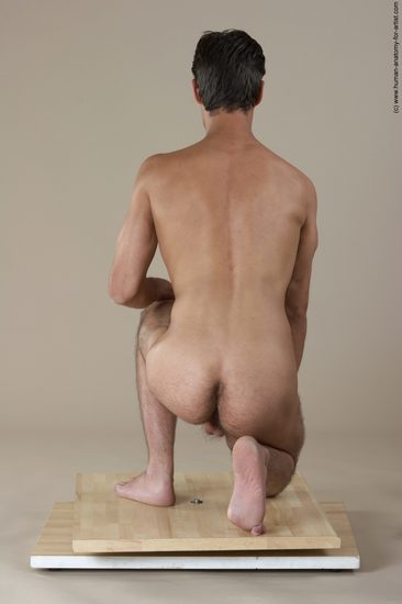 Nude Man White Kneeling poses - ALL Slim Short Kneeling poses - on one knee Black Realistic