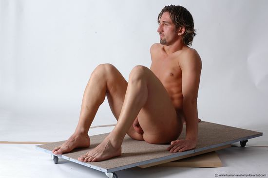 Nude Man White Sitting poses - simple Slim Short Brown Sitting poses - ALL Realistic