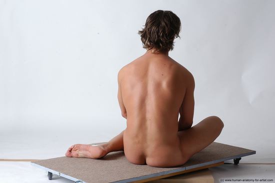 Nude Man White Sitting poses - simple Slim Short Brown Sitting poses - ALL Realistic