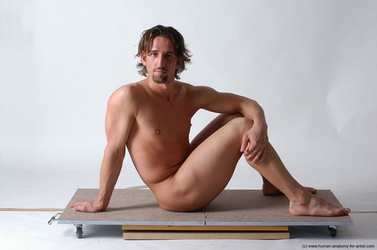 Nude Man White Sitting poses - simple Slim Short Brown Sitting poses - ALL Realistic