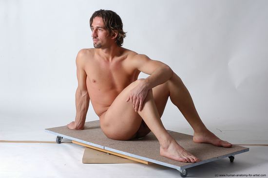 Nude Man White Sitting poses - simple Slim Short Brown Sitting poses - ALL Realistic