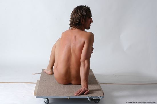 Nude Man White Sitting poses - simple Slim Short Brown Sitting poses - ALL Realistic