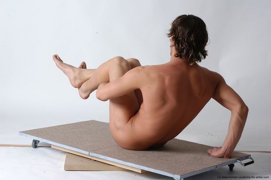 Nude Man White Sitting poses - simple Slim Short Brown Sitting poses - ALL Realistic