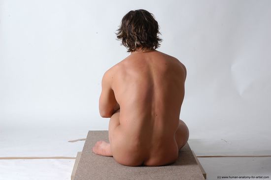 Nude Man White Sitting poses - simple Slim Short Brown Sitting poses - ALL Realistic