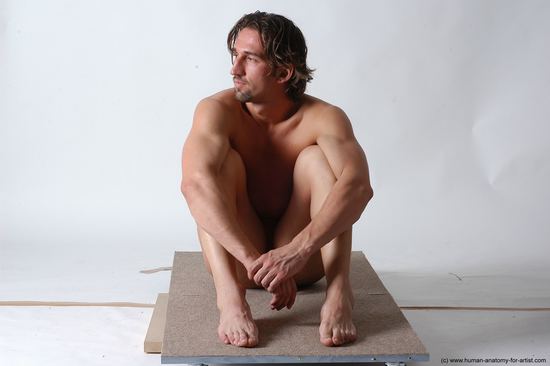 Nude Man White Sitting poses - simple Slim Short Brown Sitting poses - ALL Realistic