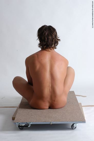 Nude Man White Sitting poses - simple Slim Short Brown Sitting poses - ALL Realistic