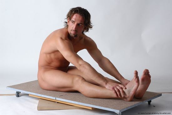 Nude Man White Sitting poses - simple Slim Short Brown Sitting poses - ALL Realistic