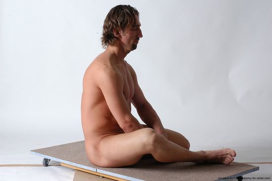 Nude Man White Sitting poses - simple Slim Short Brown Sitting poses - ALL Realistic