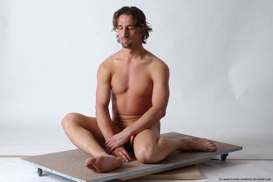 Nude Man White Sitting poses - simple Slim Short Brown Sitting poses - ALL Realistic