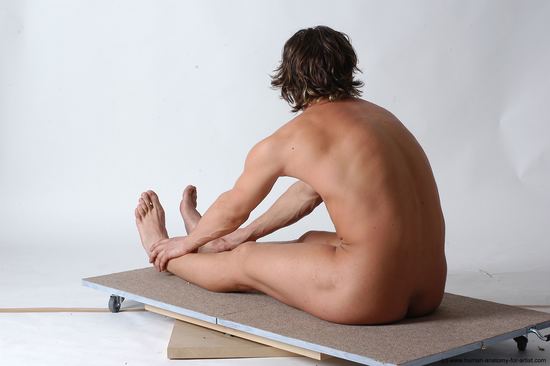 Nude Man White Sitting poses - simple Slim Short Brown Sitting poses - ALL Realistic