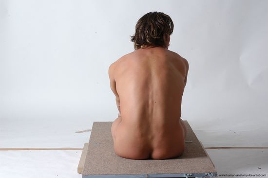 Nude Man White Sitting poses - simple Slim Short Brown Sitting poses - ALL Realistic