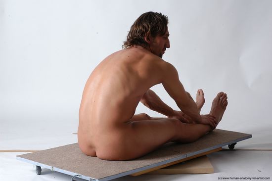 Nude Man White Sitting poses - simple Slim Short Brown Sitting poses - ALL Realistic