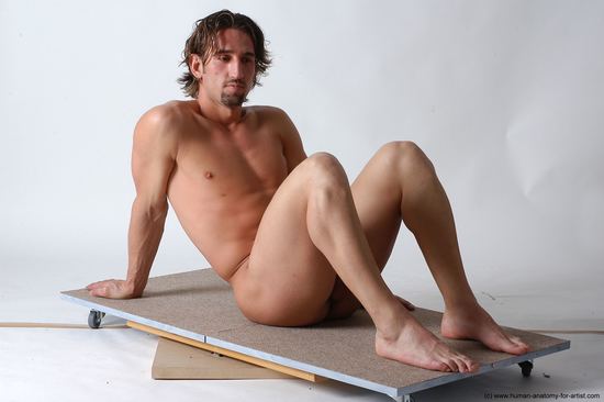 Nude Man White Sitting poses - simple Slim Short Brown Sitting poses - ALL Realistic