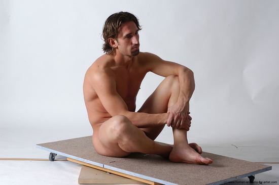 Nude Man White Sitting poses - simple Slim Short Brown Sitting poses - ALL Realistic