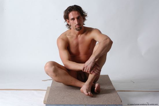 Nude Man White Sitting poses - simple Slim Short Brown Sitting poses - ALL Realistic