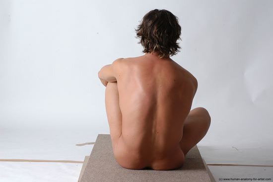 Nude Man White Sitting poses - simple Slim Short Brown Sitting poses - ALL Realistic