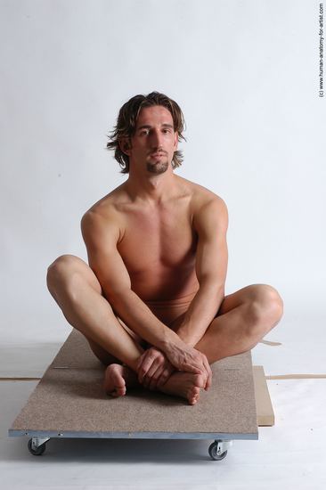 Nude Man White Sitting poses - simple Slim Short Brown Sitting poses - ALL Realistic