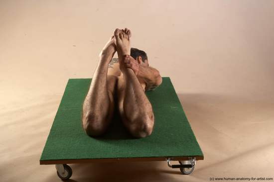 Nude Man White Kneeling poses - ALL Underweight Short Brown Realistic