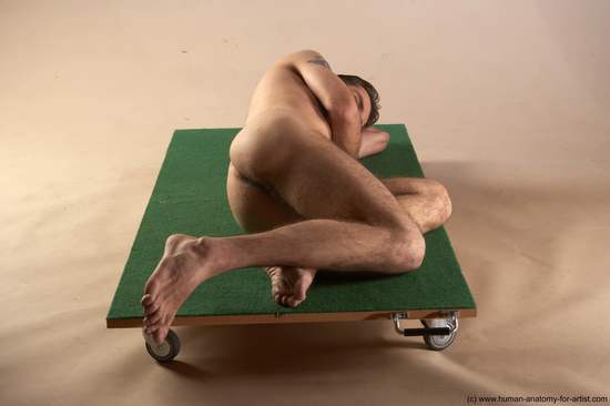 Nude Man White Kneeling poses - ALL Underweight Short Brown Realistic