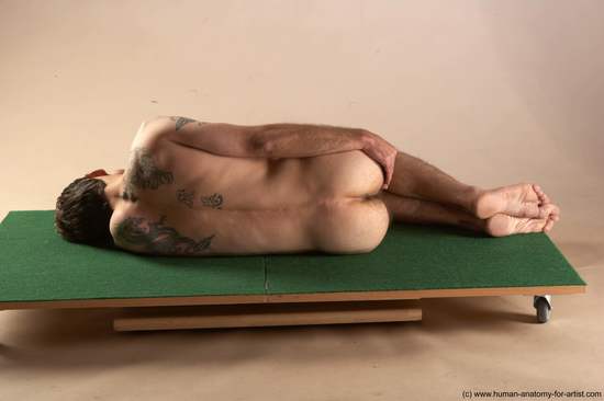 Nude Man White Kneeling poses - ALL Underweight Short Brown Realistic