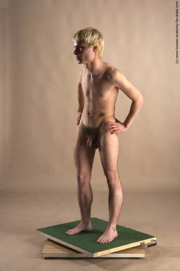 Nude Man White Standing poses - ALL Slim Short Blond Standing poses - simple Realistic