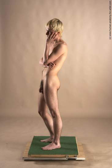 Nude Man White Standing poses - ALL Slim Short Blond Standing poses - simple Realistic