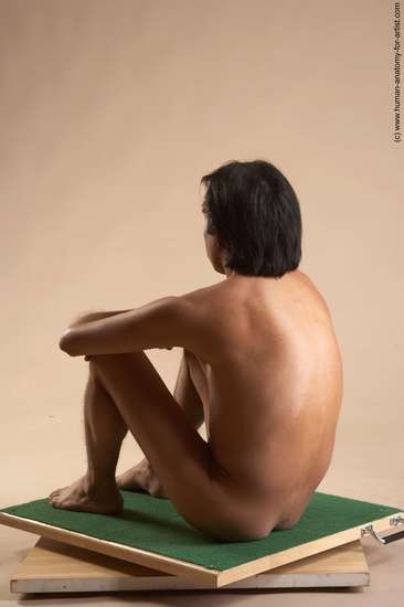 Nude Man Another Sitting poses - simple Slim Short Black Sitting poses - ALL Realistic