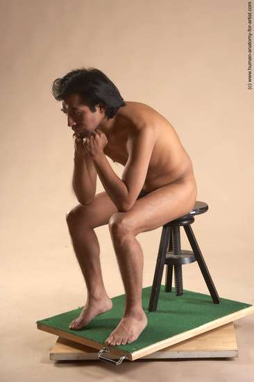 Nude Man Another Sitting poses - simple Slim Short Black Sitting poses - ALL Realistic