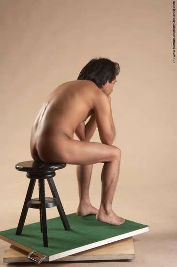 Nude Man Another Sitting poses - simple Slim Short Black Sitting poses - ALL Realistic