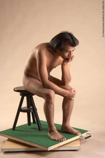 Nude Man Another Sitting poses - simple Slim Short Black Sitting poses - ALL Realistic