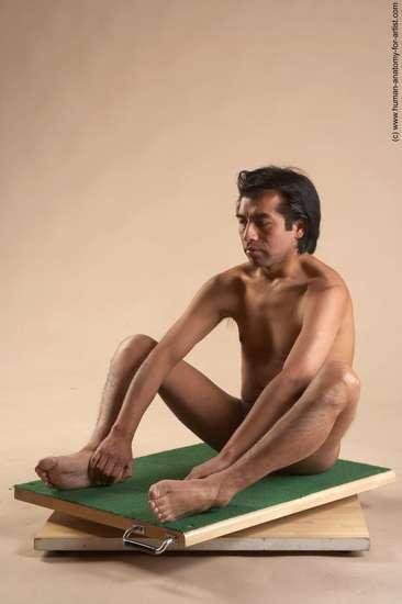 Nude Man Another Sitting poses - simple Slim Short Black Sitting poses - ALL Realistic