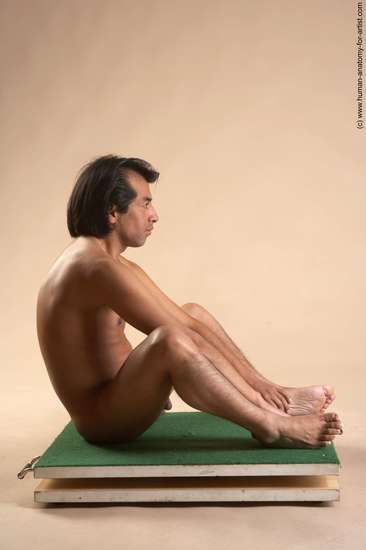 Nude Man Another Sitting poses - simple Slim Short Black Sitting poses - ALL Realistic